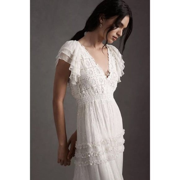 Free People wedding dress boho maxi crochet embroidered BHLDN Anthropologie - Picture 11 of 13